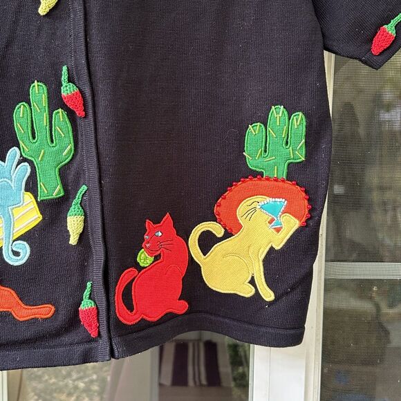 Christina Rotelli Cat Sweater Cat Fiesta 3D Size Small Mexican Margarita Vintage - Picture 4 of 12